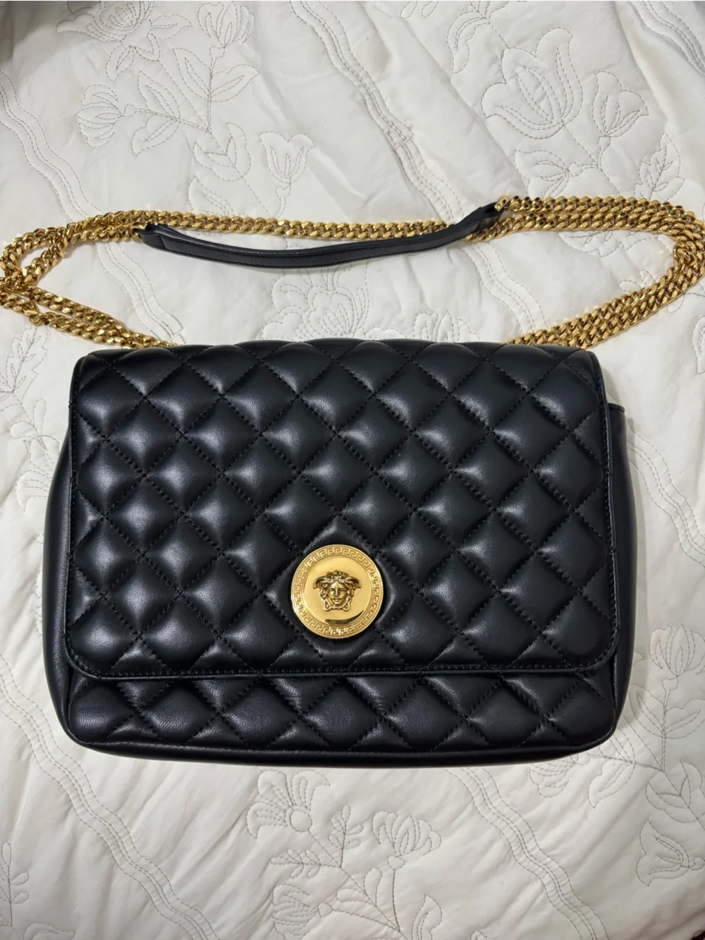 Versace Black Quilted Leather Shoulder Bag